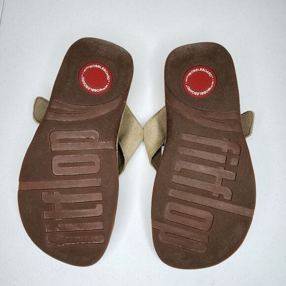 Fitflop Hooper Wobbleboard Buckle Sandals Beige Suede Size 10 - Picture 6 of 7